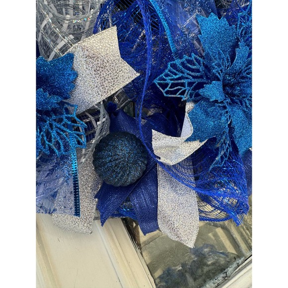 Blue and Silver Wreath & Christmas Garland Holiday Home Decor, Front Door Hanger - Picture 11 of 11